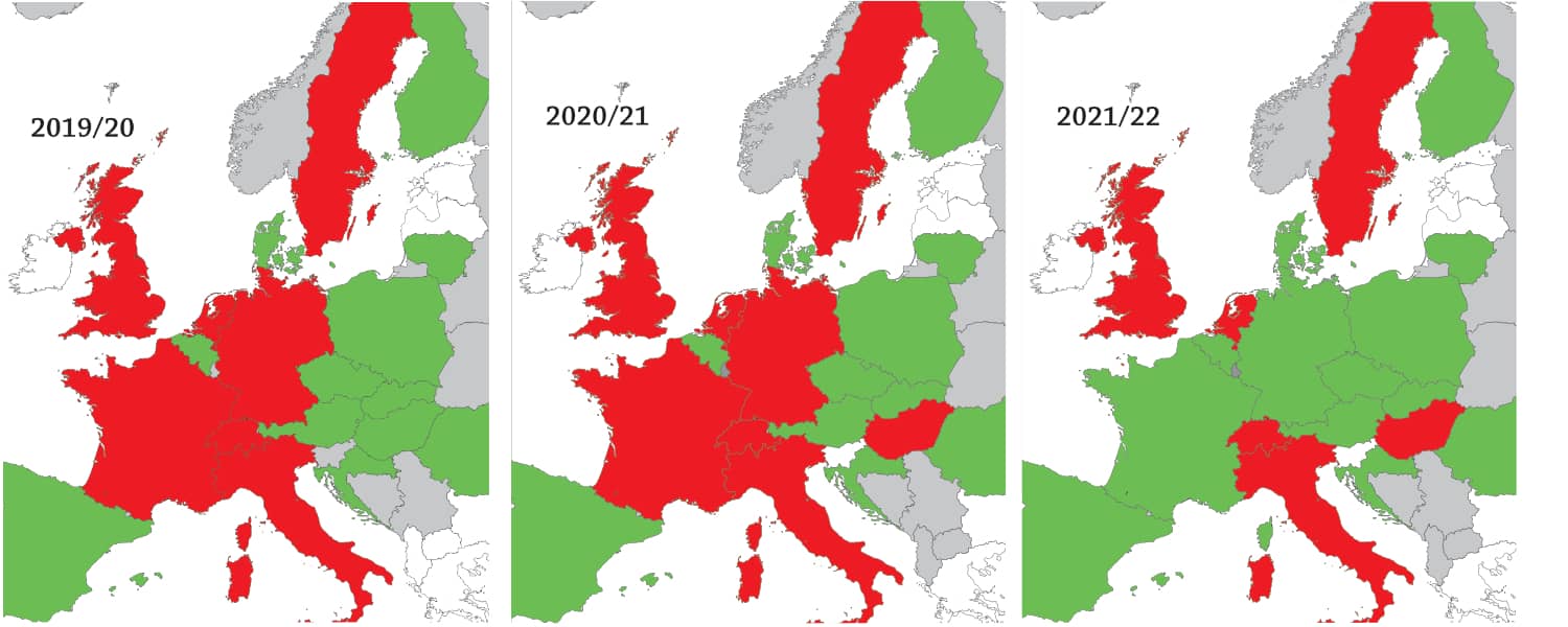 map of countries that have allowed neonics in 2019-2020
